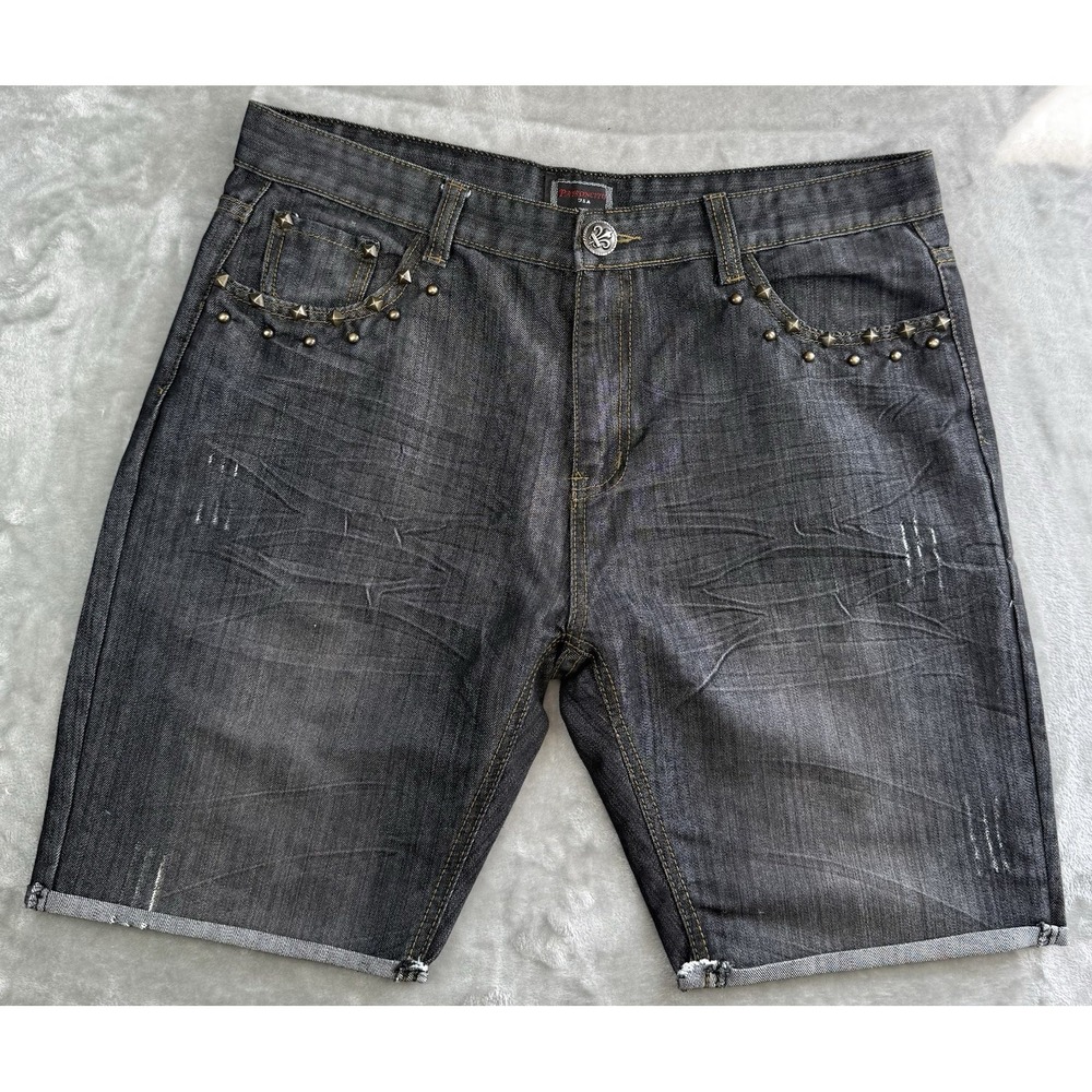 Patroncito USA Studded Denim Shorts Mens 36 Black Y2K Rock Revival Style